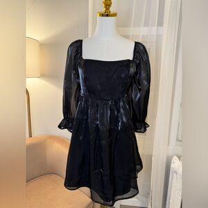 Thirty/Thirty | Black Sheer Puff Sleeve Babydoll Dress